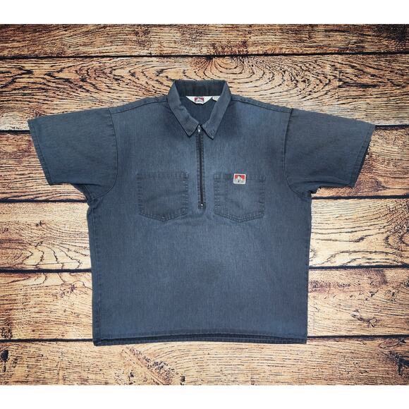 Ben Davis Work Shirt Men's Size XL 1/2 Zip Charcoal Gray, Collard, Short Sleeve - Picture 3 of 5